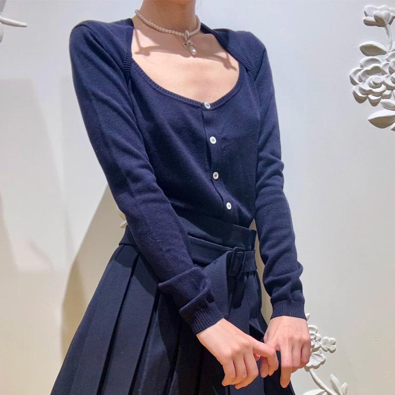 編み物 ジレー レディース 春夏 長袖 うつり変わり フェイクレイヤード 重ね着風 遊撃手丈 丸首 薄っぺら 羽織り 刺しゅう 愛くるしい 心地よい