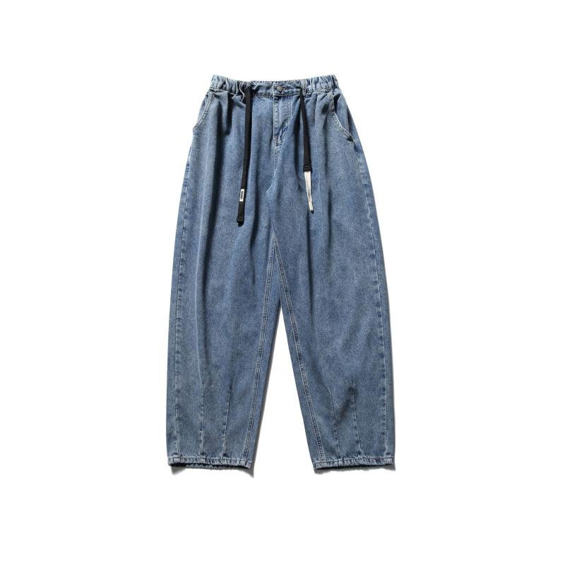 デニムパンツ メンズ ゆったり ストレート レトロ ビンテージ風 色落ち ウォッシュ加工 ジーパン ロングパンツ カジュアル ウエストゴム 紐付き 春秋|ふんわり暮らし鞄店