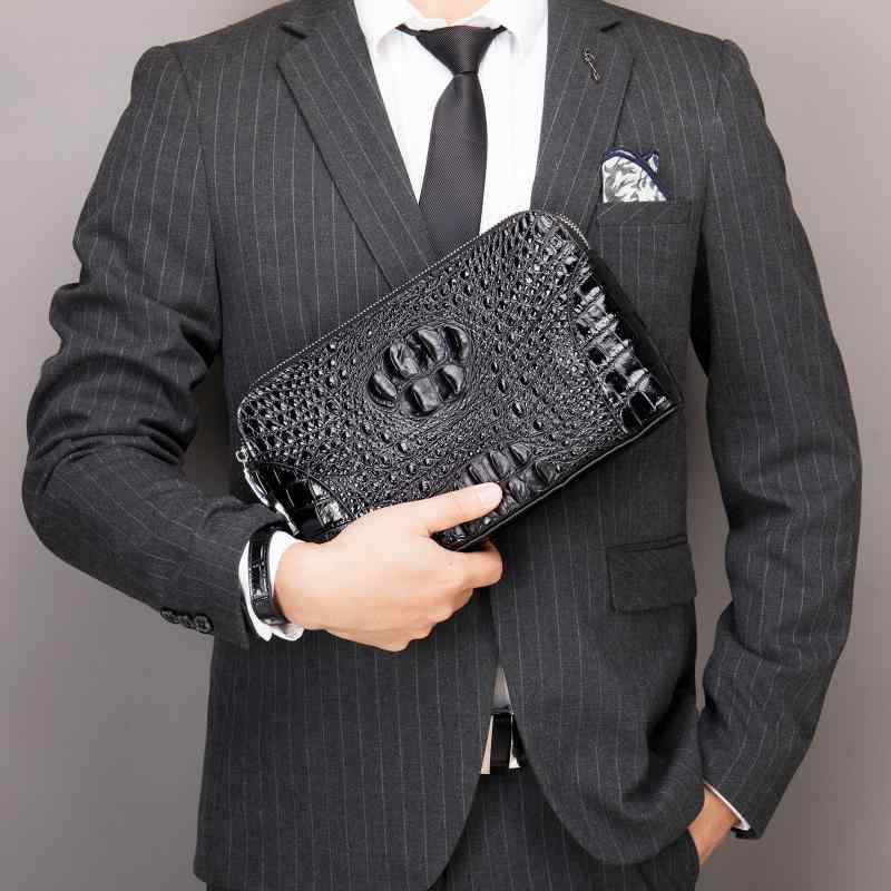 クラッチバッグ メンズ 牛革風 鰐革型押し クロコダイル柄 防盗機能 軽量 撥水 セカンドバッグ ハンドバッグ A4対応 ビジネス 通勤 冠婚葬祭 カジュアル ブラック ブラウン 大容量 手提げバッグ｜ふんわり暮らし鞄店