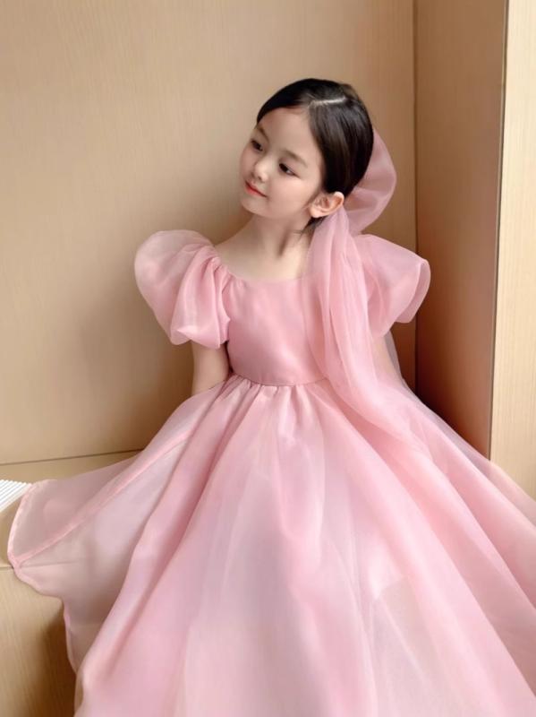 ワンピース キッズ 女の子 半袖 パフスリーブ パフスリーブ ピンク プリンセス チュール レース リボン ドレス 子供服 フォーマル 発表会 結婚式 誕生日 パーティー 記念撮影｜ふんわり暮らし鞄店