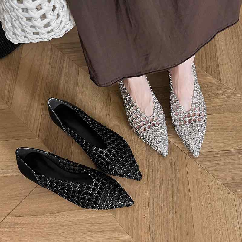 パンプス レディース ローヒール サンダル ポインテッドトゥ メッシュ メッシュ編み チャンキーヒール ストラップなし 脱ぎ履きしやすい 牛革 柔らかい 歩きやすい 痛くない 疲れない 走れる 蒸れない 透け感 通気性 カジュアル きれいめ オフィ|ふんわり暮らし鞄店