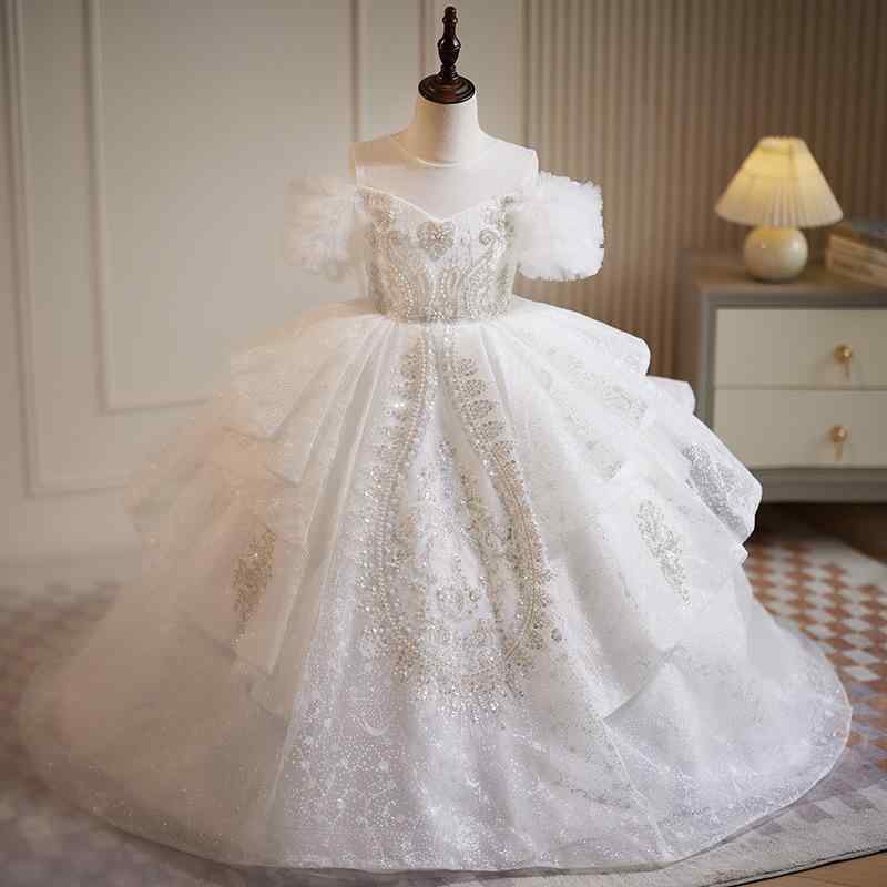 ドレス キッズ 女の子 ジュニア フォーマル ロング テール プリンセス 高級感 セレモニー 結婚式 発表会 誕生日 パーティー ピアノ 演奏会 発表会 上品 かわいい ホワイト|ふんわり暮らし鞄店