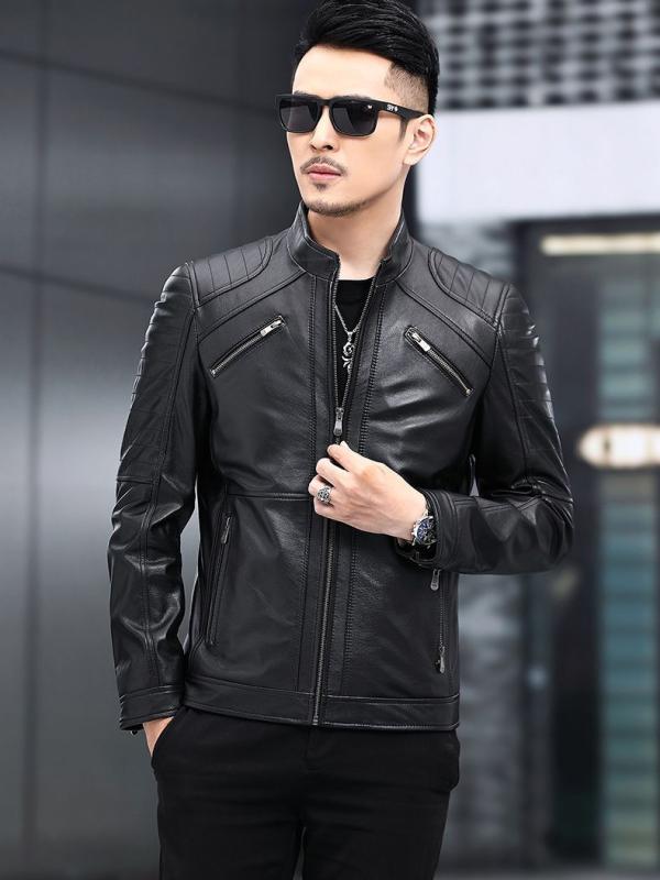 レザージャケット メンズ 牛革 ライダースジャケット スタンドカラー アウター シングル 紳士服 秋用 防風 耐磨 通勤 通学 カジュアル ブラック｜ふんわり暮らし鞄店