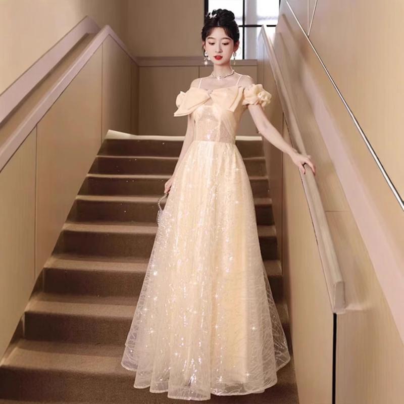 ロングドレス レディース カラードレス キャバドレス シャンパンゴールド 立体リボン キャミソール Vネック aライン マキシ丈 発表会 演奏会 二次会 お呼ばれ 結婚式 披露宴 謝恩会 フォーマル エレガント 高級感｜ふんわり暮らし鞄店