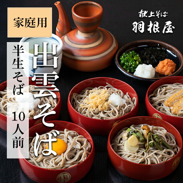 【楽天ランク1位】 出雲そば そば 蕎麦 【半生そば10人前】<br>ご家庭用 10人前（半生そば/そばつゆ各10袋）化粧箱なし ラッピング不可 献上 羽根屋 釜揚げ 割子そば はねや 手土産 人気 日本三大そば 国産 引っ越しそば 引っ越し soba