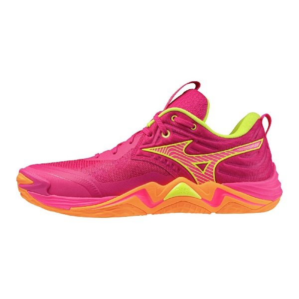 【プレミアムステーション限定】限定カラー ミズノ MIZUNO バレーボールシューズ ウエーブモーメンタム エリート V1GA251242 ピンク×イエロー×オレンジ ユニセックス 2E 26ss