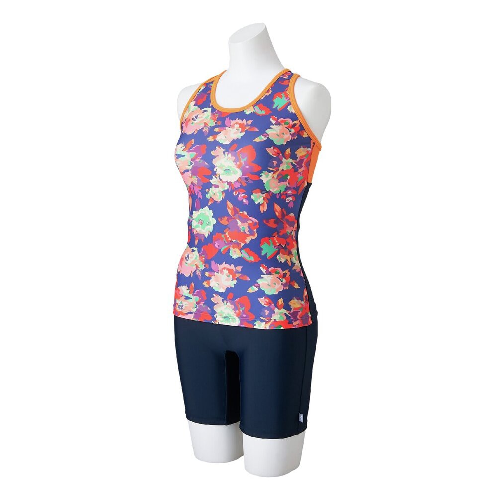 ミズノ (MIZUNO) 水泳 フィットネス用水着 アクアフィットネス セパレーツ ボタン付 レディース (25aw) ネイビー×オレンジ M-L N2JGC81285 返品交換不可