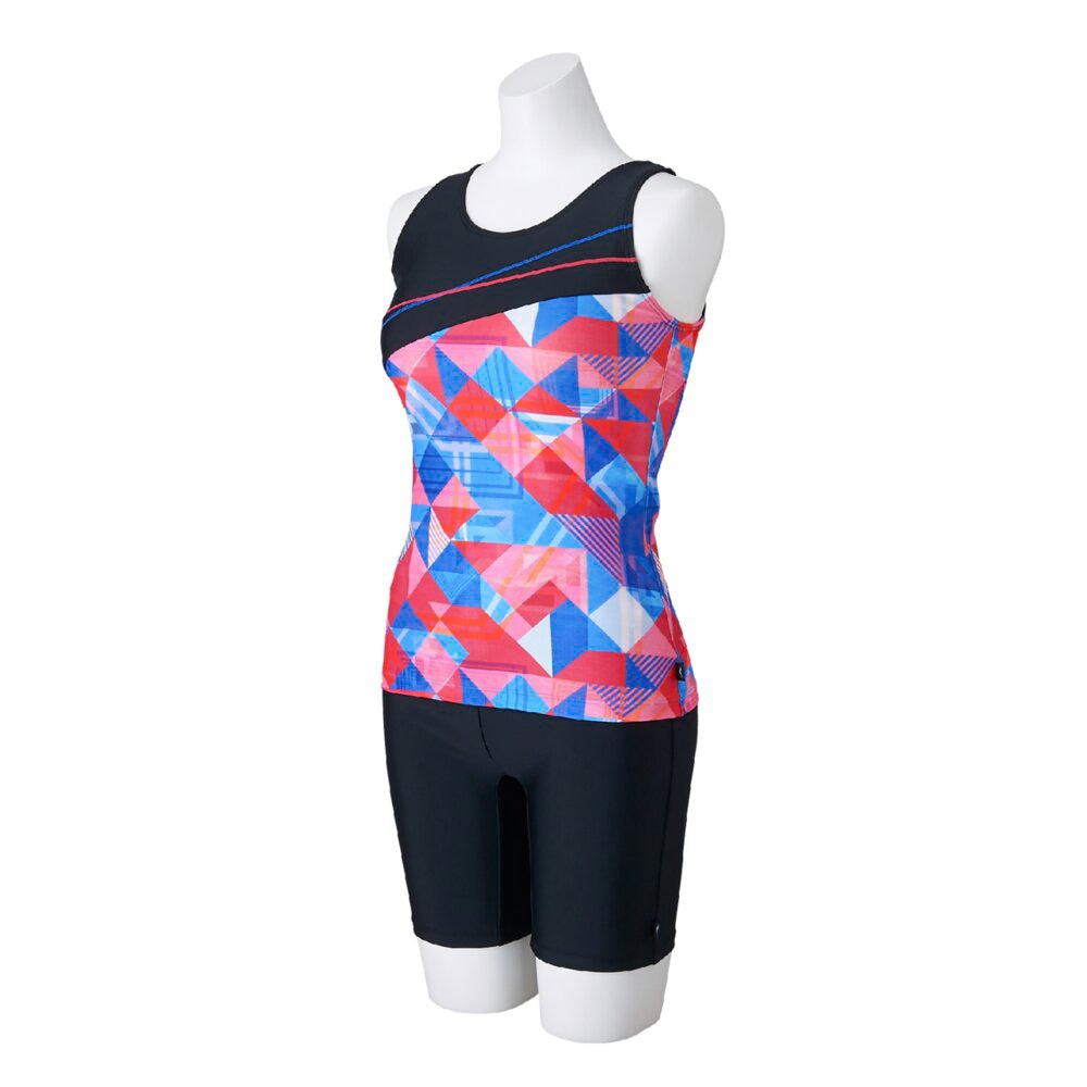 ミズノ (MIZUNO) 水泳 フィットネス用水着 ドレスアップスイム アクアフィットネス セパレーツ ボタン付 レディース (25aw) ブラック×レッド S-XL N2JGC85096 返品交換不可