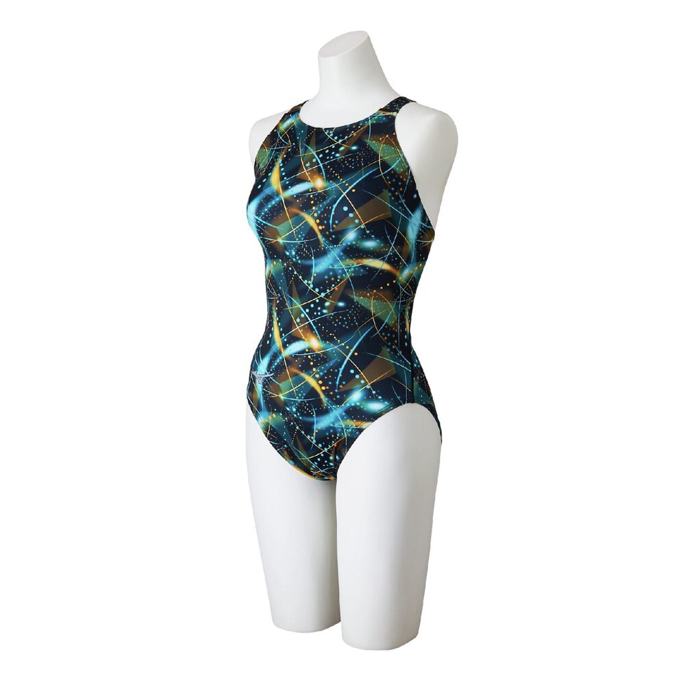 ミズノ (MIZUNO) 水泳 競泳用水着 WA承認 ニットレグ ST Graphic ローカット レディース (26ss) ブラック&times;ターコイズ L-XL N2MAD24492 返品交換不可｜ソブエスポーツ