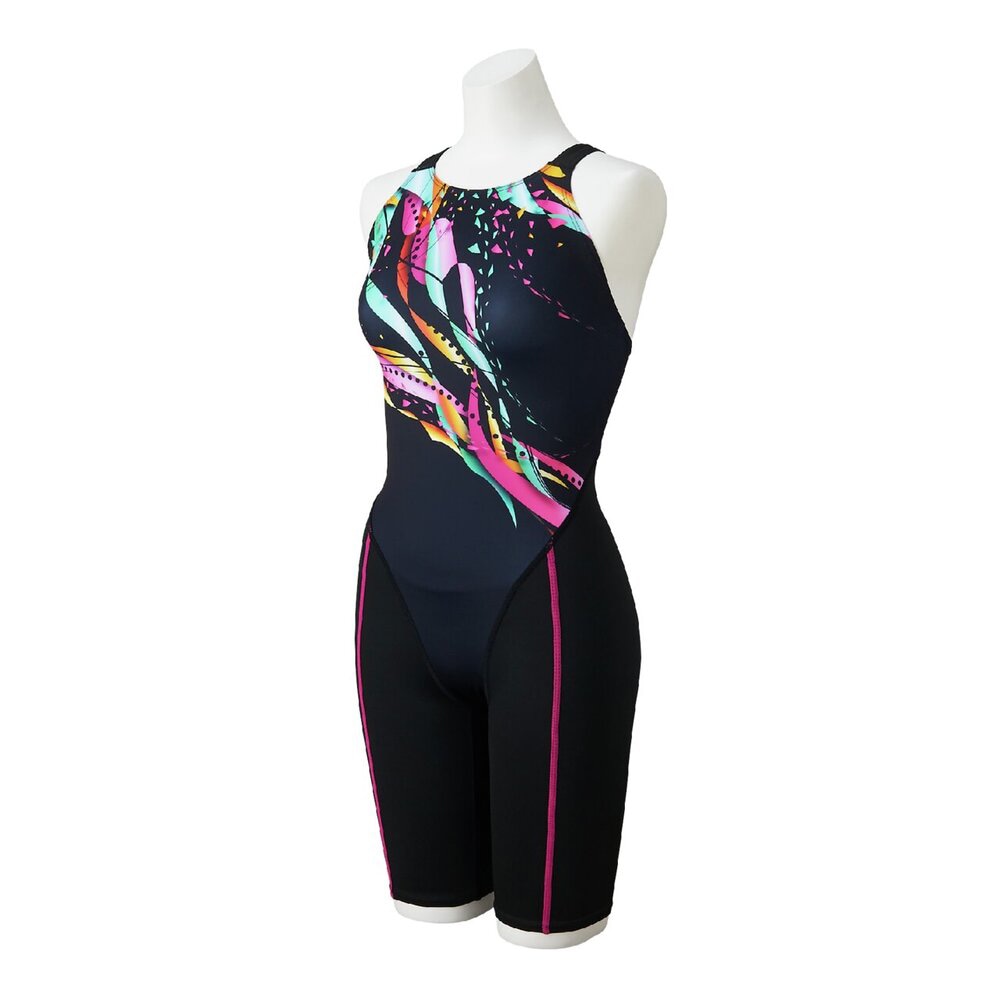 ミズノ (MIZUNO) 水泳 競泳用水着 WA承認 ニットスパッツ ST Graphic ハーフスーツ マスターズバック レディース (26ss) ブラック&times;ピンク L N2MGD24296 返品交換不可｜ソブエスポーツ