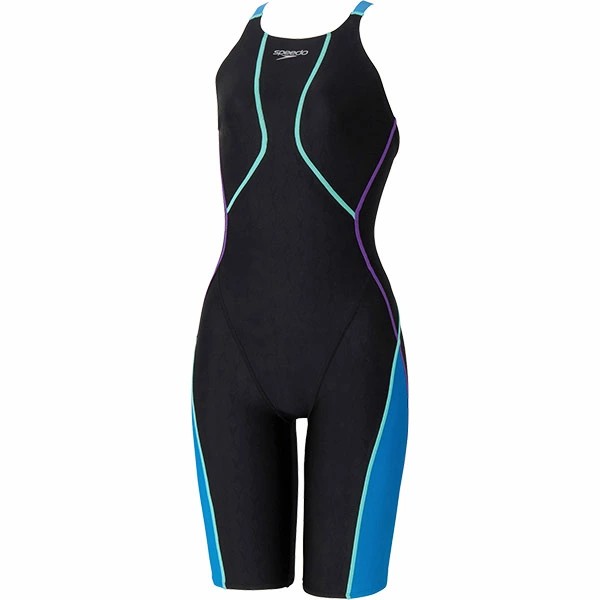 スピード (Speedo) 水泳 競泳用水着 WA承認 オールインワン フレックスシグマニュージュニアオープンバックニースキン1 ガールズ ジュニア (26aw) ブラック&times;ターコイズ 130-150 SCG12601F-KQ 返品交換不可｜ソブエスポーツ