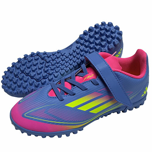 アディダス　adidas　F50クラブ H＆L TFJ　ブルーフュージョン×ルシッドレモン　ジュニア　サッカー　フットサル　トレーニングシューズ　マルチスタッドシューズ　IE1312