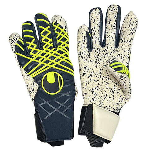 ウールシュポルト　uhlsport　プレディクション スーパーグリップ+ ハーフネガティブ　ネイビーｘフローイエロー　GK　キーパーグローブ　サッカー　フットサル　1011330　01