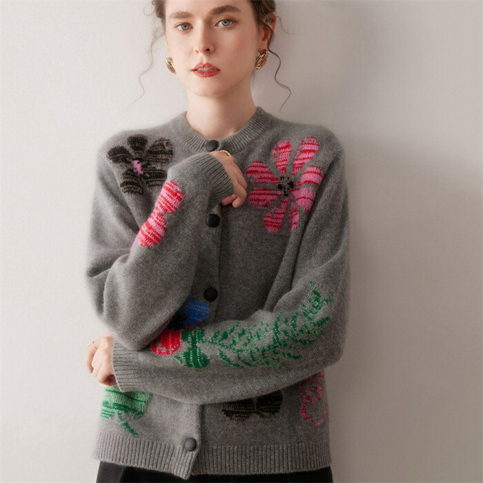 【期間限定10%OFFクーポン】レディース カシミヤカーディガン 丸首 花柄 ニット ゆったり ニットセーター ゆったりオーバーサイズ 柔らかい肌触り デイリー着用 春秋冬向け 着痩せ 保温 細身 高品質 上品 高級 厚手 大きいサイズ 通勤 ビジネス
