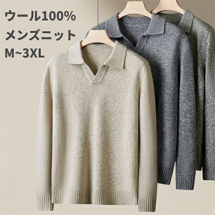 【期間限定10％OFF発行中】メンズ セーター ウール100% ウールニット シザーカラー 高品質 厚手 上質 ポロシャツ メンズ ウールセーター 父の日 冬 シンプル 男性 無地 厚地 暖かい 通勤 ビジネス 大きいサイズ トップス あたたかい やわらかい｜ソーシャルハーツ