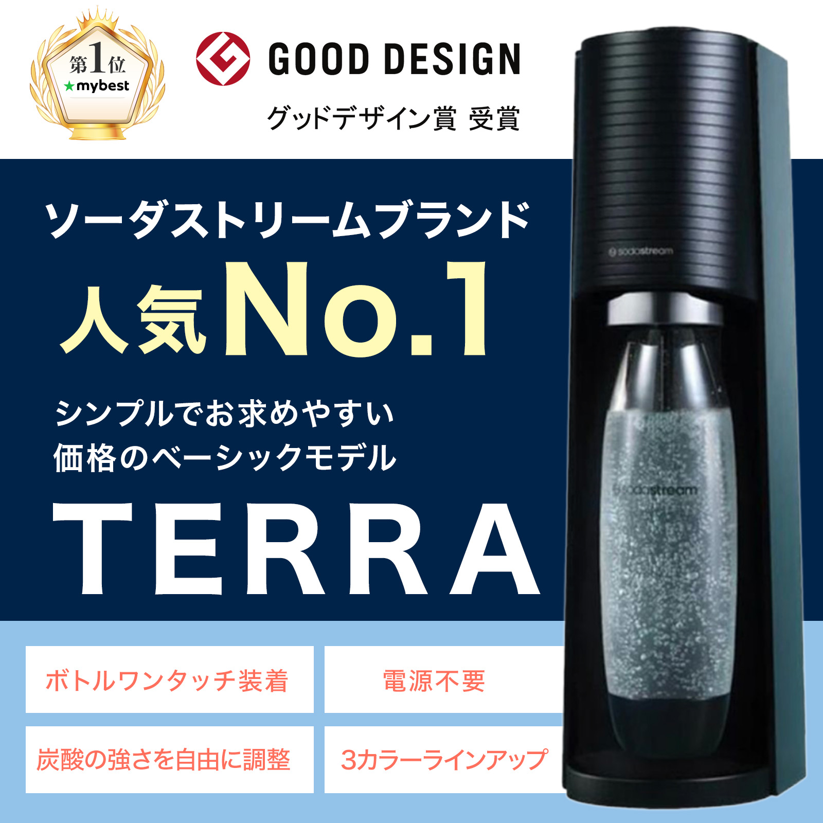 夏本番セール10%OFF+【今だけ!マシン代返金保証中】ソーダストリーム TERRA スターターキット |最大4年保証| 楽天全家電1位| マイベスト総合1位&強炭酸部門1位炭酸水メーカー(全63品中) | 炭酸水メーカー カートリッジ不要 強炭酸