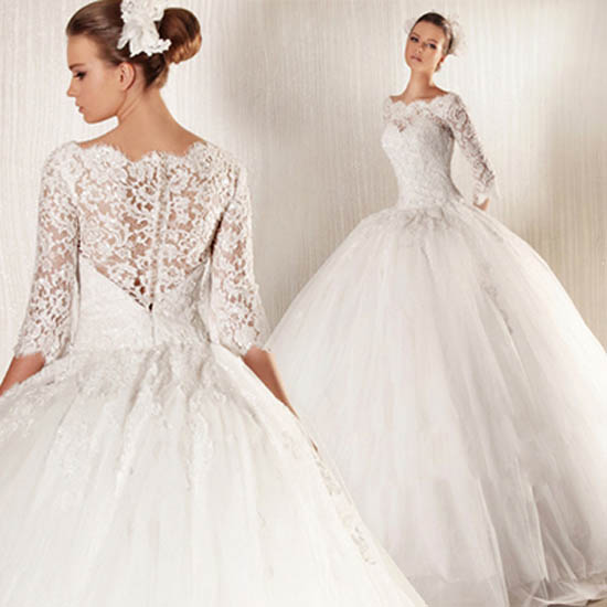 ウエディングドレス 6分袖 花嫁 ウェディングドレス 結婚式 プリンセスラインドレス 二次会ドレス ブライダル レース ホワイト 披露宴 海外挙式 クルミボタン 前撮り 前撮り 海外挙式 エレガント ボリューム プリンセスラインウェディングドレス 上品 セミオーダー 王道|ミートスウィート