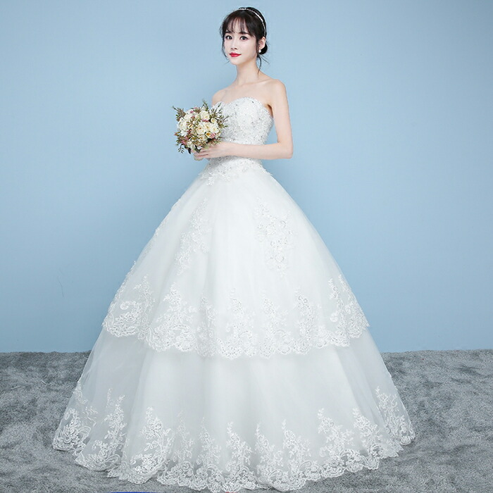 プリンセスラインドレス ベアトップ 結婚式 二次会ドレス ウエディングドレス ビスチェ 大きいサイズ ウェディングドレス 花嫁 披露宴 ブライダル ホワイト 床付き レース 前撮り 海外挙式 エレガント ボリューム プリンセスラインウエディングドレス 上品 セミオーダー|ミートスウィート