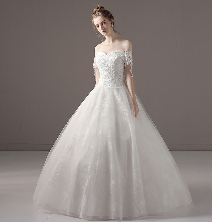 プリンセスラインドレス 結婚式 二次会ドレス ウエディングドレス オフショルダー ウェディングドレス 海外挙式 花嫁 披露宴 ブライダル 編み上げ 白 オフホワイト オフホワイト 前撮り 海外挙式 エレガント ボリューム プリンセスラインウエディングドレス セミオーダー｜ミートスウィート