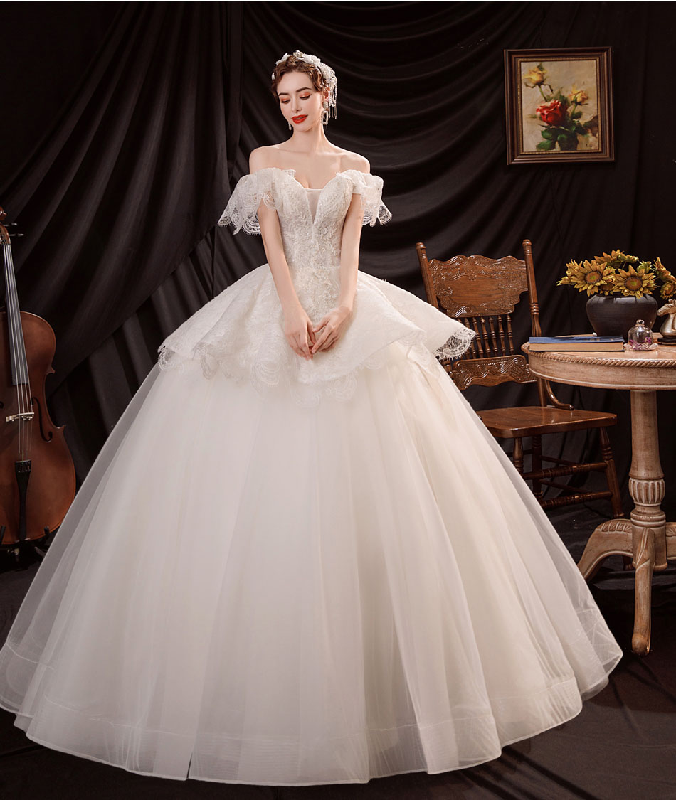 プリンセスラインドレス 結婚式 二次会ドレス ウエディングドレス オフショルダー ウェディングドレス 海外挙式 花嫁 披露宴 ブライダル 編み上げ 上品 オフホワイト 前撮り 海外挙式 エレガント ボリューム プリンセスラインウエディングドレス 上品 セミオーダー 大聖堂|ミートスウィート