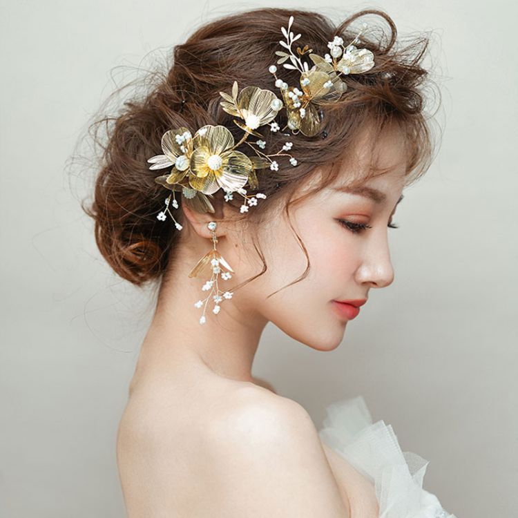 ゴールド花びらヘッドドレス ブライダル 結婚式 髪飾り ウェディング