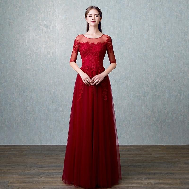 ウェディングドレス カラードレス 袖あり 赤 イブニングドレス 花嫁 ロングドレス 演奏会 パーティードレス 結婚式 ウエディングドレス 二次会ドレス コンサート 披露宴 発表会 カクテルドレス 前撮り 後撮り ウェディングカラードレス ブライダル フォーマル|ミートスウィート