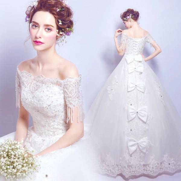 ウエディングドレス 半袖 二次会ドレス ウェディングドレス 秋冬 結婚式 プリンセスラインドレス エンパイア 花嫁 披露宴 ロングドレス ブライダル 白 オフホワイト リボン wedding dress 前撮り 海外挙式 エレガント ボリューム ゴージャス 可愛い 上品 優雅 セミオーダー｜ミートスウィート