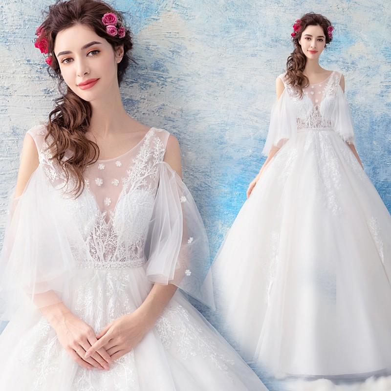 ウエディングドレス エンパイア ふわふわスカート ウェディングドレス 結婚式 二次会ドレス プリンセスラインドレス 花嫁 ロング ブライダル 白 オフホワイト 披露宴 wedding 前撮り 海外挙式 エレガント ボリューム プリンセスラインウェディングドレス 上品 セミオーダー|ミートスウィート
