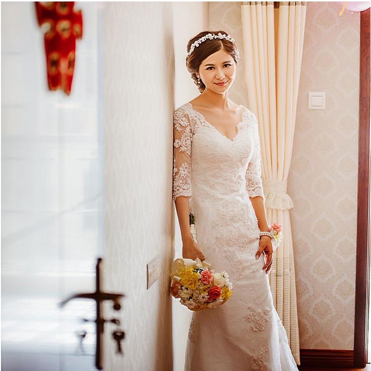 ウエディングドレス マーメイドライン 結婚式 長袖 ブライダル dress