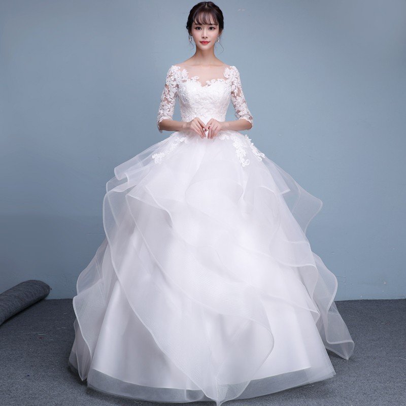 ウェディングドレス 白 オフホワイト レース 長袖 結婚式 花嫁 プリンセスラインドレス ロングドレス ブライダル 二次会ドレス パーティードレス 披露宴 イブニングドレス 前撮り 海外挙式 エレガント ボリューム プリンセスウェディングドレス 上品 セミオーダー
