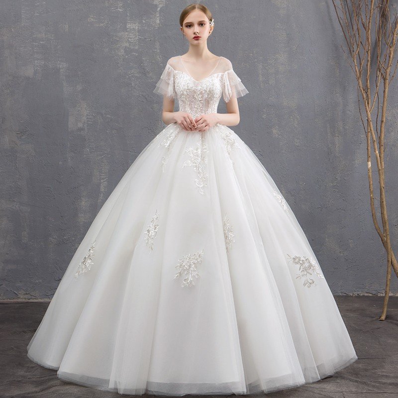 ウェディングドレス 白 オフホワイト レース 結婚式 花嫁 プリンセスラインドレス ロングドレス ブライダル 二次会ドレス パーティードレス 披露宴 イブニングドレス 大きいサイズ 前撮り 海外挙式 エレガント ボリューム プリンセスウェディングドレス 上品 セミオーダー|ミートスウィート