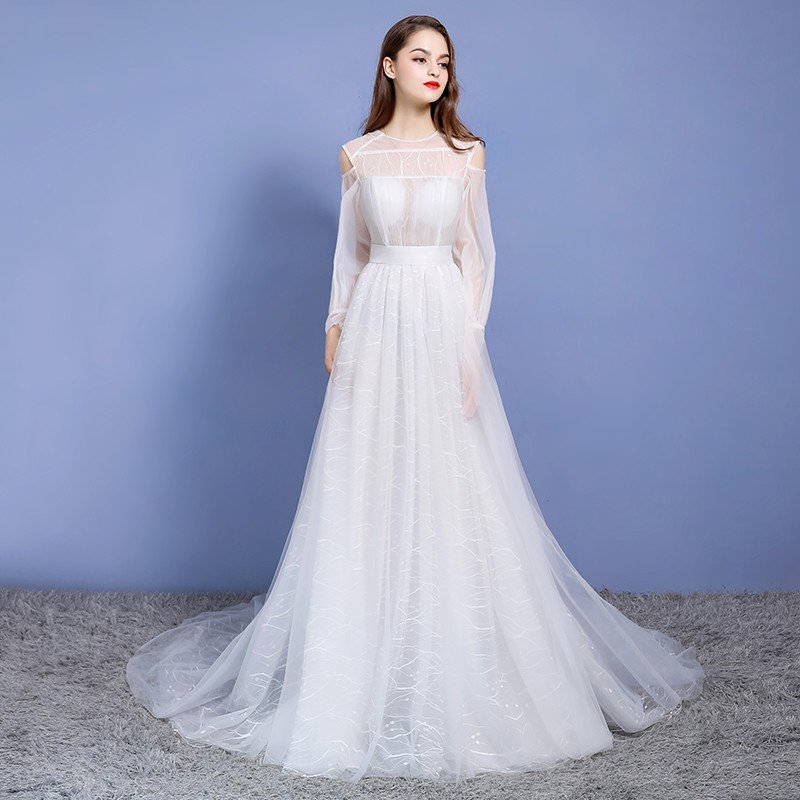 ウエディングドレス ウェディングドレス 花嫁 結婚式 Aラインドレス 白 オフホワイト 袖あり 格安 パーティードレス 二次会ドレス ブライダルドレス ロングドレス イブニングドレス ドレス 前撮り 海外挙式 エレガント クラシック 上品 清楚 ナチュラル セミオーダー可能|ミートスウィート