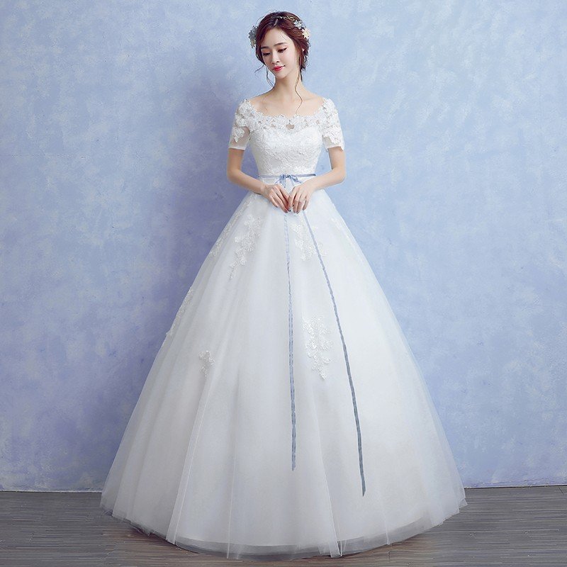 ウェディングドレス エンパイア 半袖 白 オフホワイト 花嫁 結婚式 二次会ドレス ロングドレス 披露宴 ブライダル 大きいサイズ マタニティドレス マタニティードレス 妊娠中ドレス 妊産婦ドレス 妊婦ドレス オーダーメイド サイズオーダー ハイウエスト 前撮り 海外挙式｜ミートスウィート 14,159円