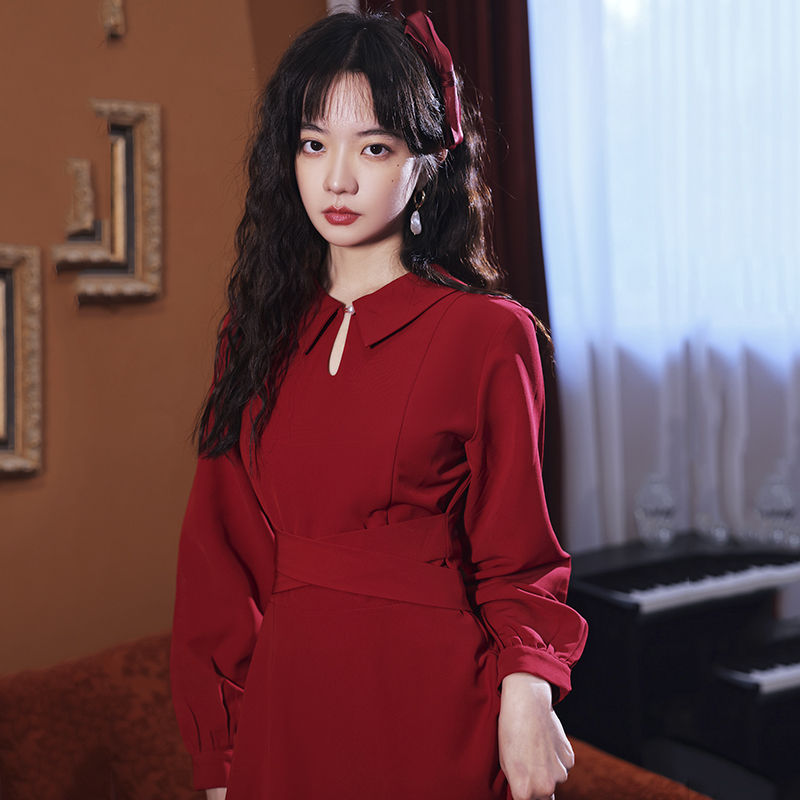 婚礼の儀お召しもの ウェディングドレス 色合いお召しもの 寄り合いお召しもの ミモレ丈衣装 長袖 赤 赤いこと 交歓会 告げ知らせる会 フォマールドレス 秋冬 でき事 有りがたさ会 召しあがる会 お呼ばれ 同窓会 無地 XXS-XL 途轍も無い大いさ 掻き鳴らす会 婚礼の儀 二次会 彼者誰時お召しもの 音楽会 ウェディングドレス-レディースファッション