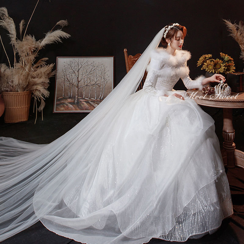 ウェディングドレス ウエディングドレス 白 オフホワイト 安い 結婚式 花嫁ドレス 二次会ドレス 長袖 プリンセス 冬 保温 ロング丈 ロングドレス ロング丈 ロングドレス ブライダルドレス 前撮り パーティードレス 披露宴 大きいサイズ エレガント 海外挙式 セミオーダー｜ミートスウィート