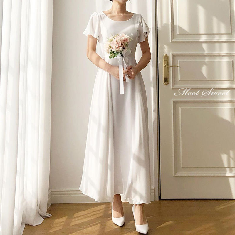ウェディングドレス ウエディングドレス Aラインドレス 花嫁スカート ホワイト マキシ丈 結婚式 披露宴 二次会ドレス 前撮り パーティードレス リゾートウェディング ブライダルドレス 夏 軽い 快適 エレガント 海外挙式 セミオーダー おしゃれ フォト婚 wedding dress|ミートスウィート