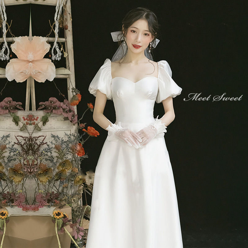 ウェディングドレス 二次会ドレス 花嫁 結婚式 イブニングドレス Aラインドレス マキシ丈 ウエディングドレス 後撮り スリット シンプル エレガント 披露宴 発表会ドレス おしゃれ 前撮り ブライダルドレス 海外挙式 セミオーダー おしゃれ エレガンス wedding dress|ミートスウィート