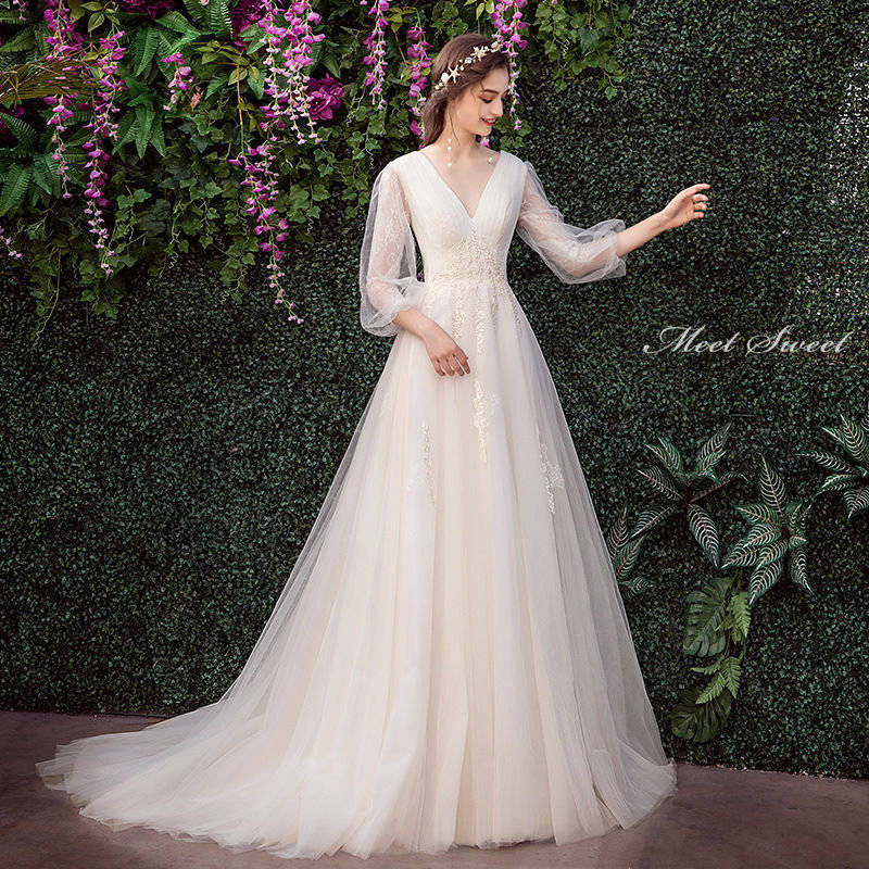 ウェディングドレス ウエディングドレス 花嫁ドレス 白 オフホワイト ロングドレス 長袖 ロングスリーブ 結婚式 二次会ドレス aラインドレス ブライダルドレス パーティードレス 披露宴 演奏会 シンプル シャンパン カラードレス 前撮り エレガント 海外挙式 セミオーダー