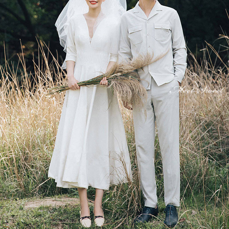 ウェディングドレス 新婦 ロングドレス Aラインドレス 結婚式 ウエディングドレス 二次会ドレス 花嫁 前撮り エレガント ホワイト シンプル リゾートドレス ワンピース 披露宴 ブライダルドレス 海外挙式 セミオーダー おしゃれ フォト婚 ホワイトドレス wedding dress｜ミートスウィート