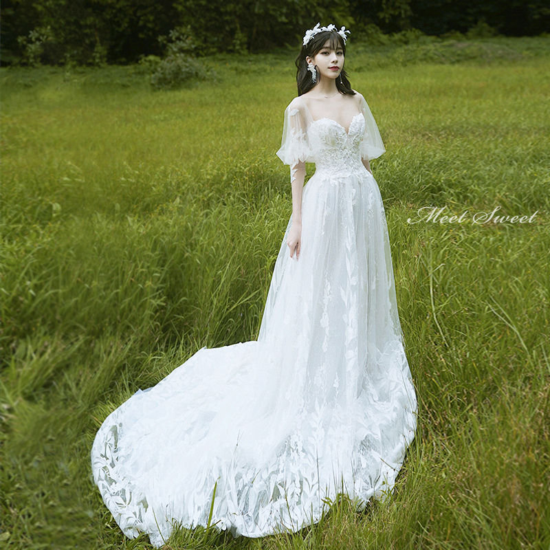 ウェディングドレス ウエディングドレス 二次会ドレス リゾートドレス 結婚式 ブライダルドレス 前撮り 海外挙式 刺繍 花嫁 フォト パーティードレス トレーンドレス ガーデンウェディング 後撮り 披露宴 エレガント セミオーダー おしゃれ エレガンス wedding dress｜ミートスウィート