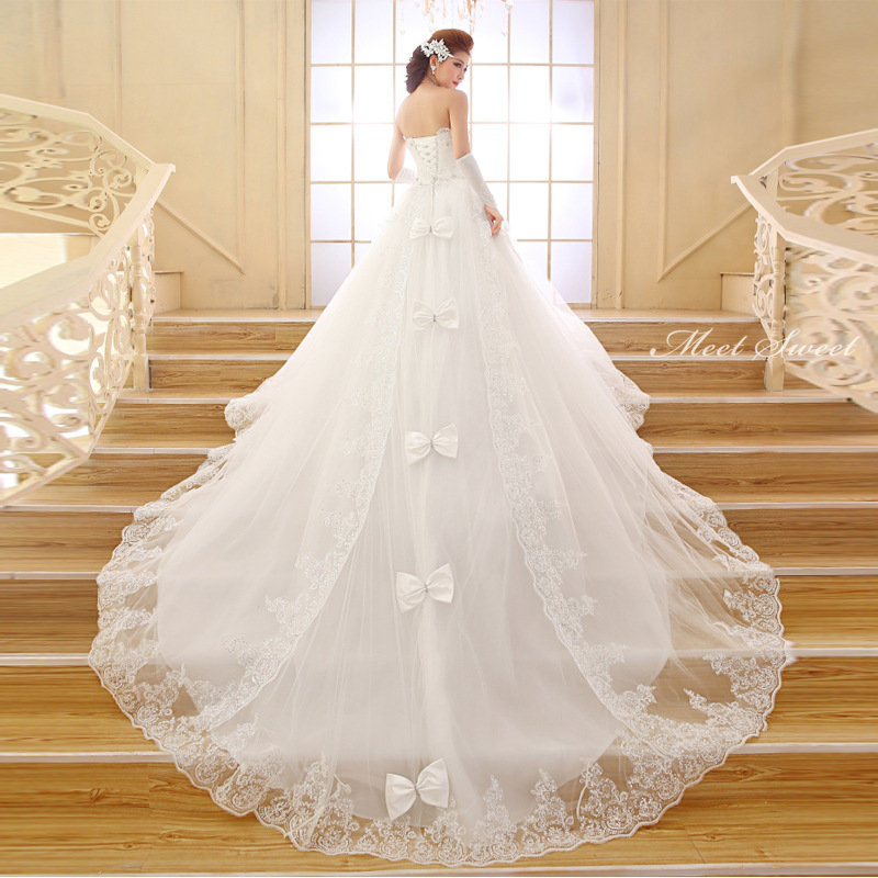 ウエディングドレス 二次会ドレス トレーン リボン 大きいサイズ 結婚式 ウェディングドレス 花嫁ドレス ロング丈 ロングドレス 前撮り 後撮り ビスチェ ベアトップ 袖なし 袖無し ノースリーブ プリンセス 白 披露宴 ブライダルドレス エレガント 海外挙式 セミオーダー|ミートスウィート