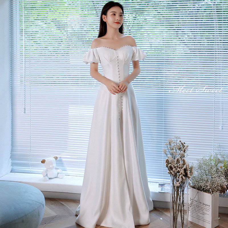 ウェディングドレス 花嫁 二次会ドレス ウエディングドレス 結婚式 新婦 ロングドレス オフショルダー 前撮り 披露宴 ブライダルドレス リゾート スリット フォトウエディング エレガント 海外挙式 セミオーダー おしゃれ エレガンス ホワイトドレス wedding dress|ミートスウィート
