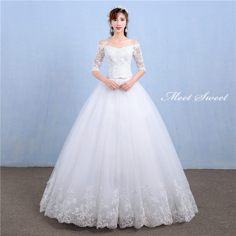 ウェディングドレス 二次会ドレス 結婚式 ブライダルドレス ロング丈 ロングドレス オフショルダー 5分袖 花嫁ドレス ウエディングドレス プリンセスラインドレス Aラインドレス オフホワイト 安い 前撮り 披露宴 エレガント 海外挙式 セミオーダー ボリューム クラシカル|ミートスウィート