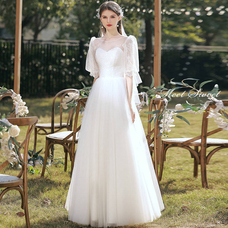楽天市場】ウェディングドレス 新婦 ロングドレス パフスリーブ