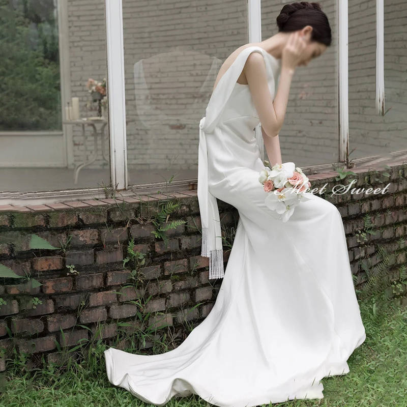 ウェディングドレス ウエディングドレス 二次会ドレス 結婚式 ブライダルドレス 新婦 ロングドレス サテン スレンダードレス 背中開き バックシャン 前撮り 海外挙式 花嫁ドレス リゾートウェディング ガーデンウエディング 披露宴 エレガント セミオーダー おしゃれ｜ミートスウィート 11,477円