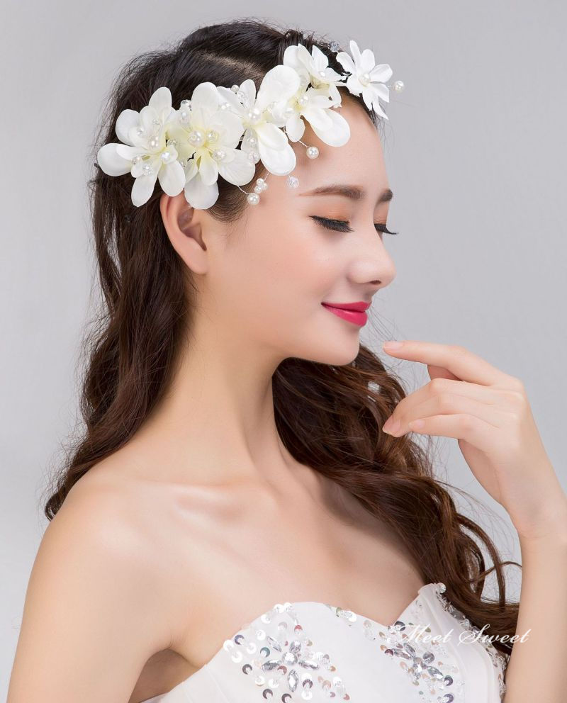 髪飾り 花 ウエディング ホワイト ヘッドドレス ヘアアクセサリー ブライダル 花嫁 結婚式 成人式 パーティー 二次会 リゾート 海外挙式  ビーチ ビンテージ ミートスウィート
