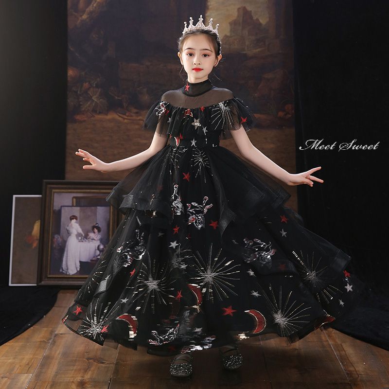 フォーマル 洋琴告げ知らせる会御召しもの ちびっ子御召しもの キッズ フォーマルドレス ちびっ子御召しもの お坊っちゃん御召しもの 華燭の典 黒いこと 星 ロング御召しもの 掻き鳴らす会 上演御召しもの 黒