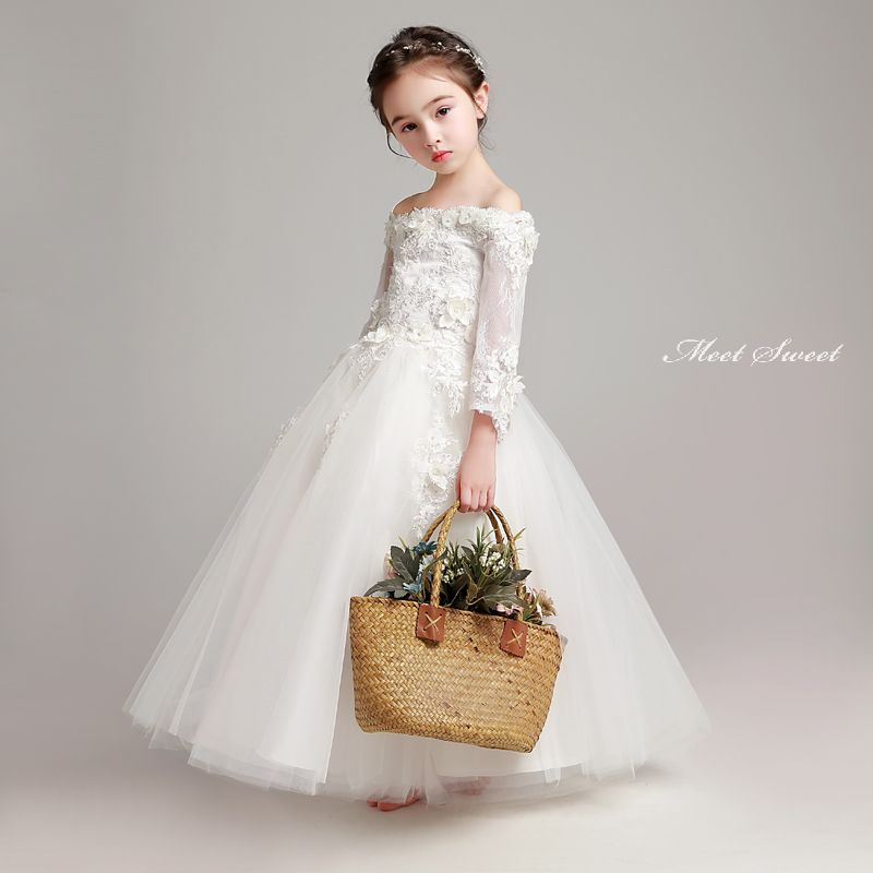 発表会 ピアノ発表会 子供ドレス 女の子 発表会ドレス 入学式 結婚式 七五三 演奏会 子ども服 ドレス フォーマル ドレス 長袖 ホワイト ロングドレス ブライダル キッズドレス フォーマルドレス コンクール フラワーガール ジュニア ワンピース|ミートスウィート
