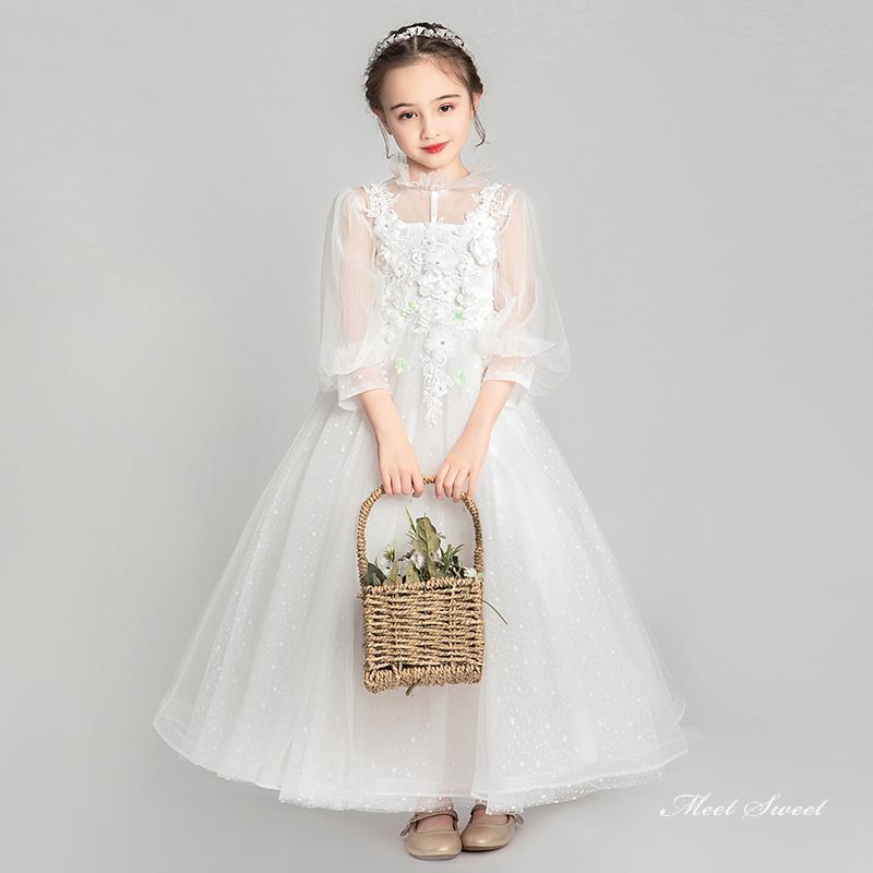 女の子 子供 キッズドレス ドレス ピアノ発表会 発表会 セレモニー バルーンスリーブ ワンピース 結婚式 子ども フラワーガール リングガール ホワイト ロング 子供ドレス フォーマルドレス コンクール 七五三 ジュニア プリンセス お姫様 撮影衣装|ミートスウィート
