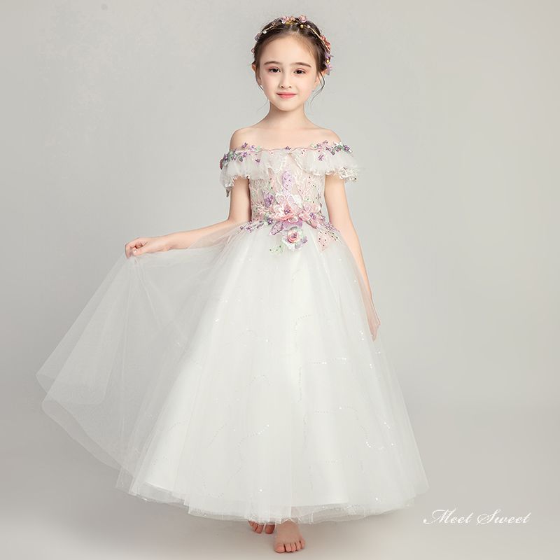 女の子 子供 キッズドレス ピアノ発表会 発表会 セレモニー フラワー 結婚式 子ども フラワーガール コンクール ホワイト フォーマル ロングドレス プリンセス 子供ドレス フォーマルドレス 七五三 ジュニア ワンピース お姫様 撮影衣装 入学式|ミートスウィート